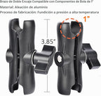 Soporte de bola de aluminio de 1 pulgada, extensión de brazos de doble enchufe con diamante AMPS y base redonda, para montaje en automóvil, barco y tablero, compatible con GPS RAM B tamaño GPS