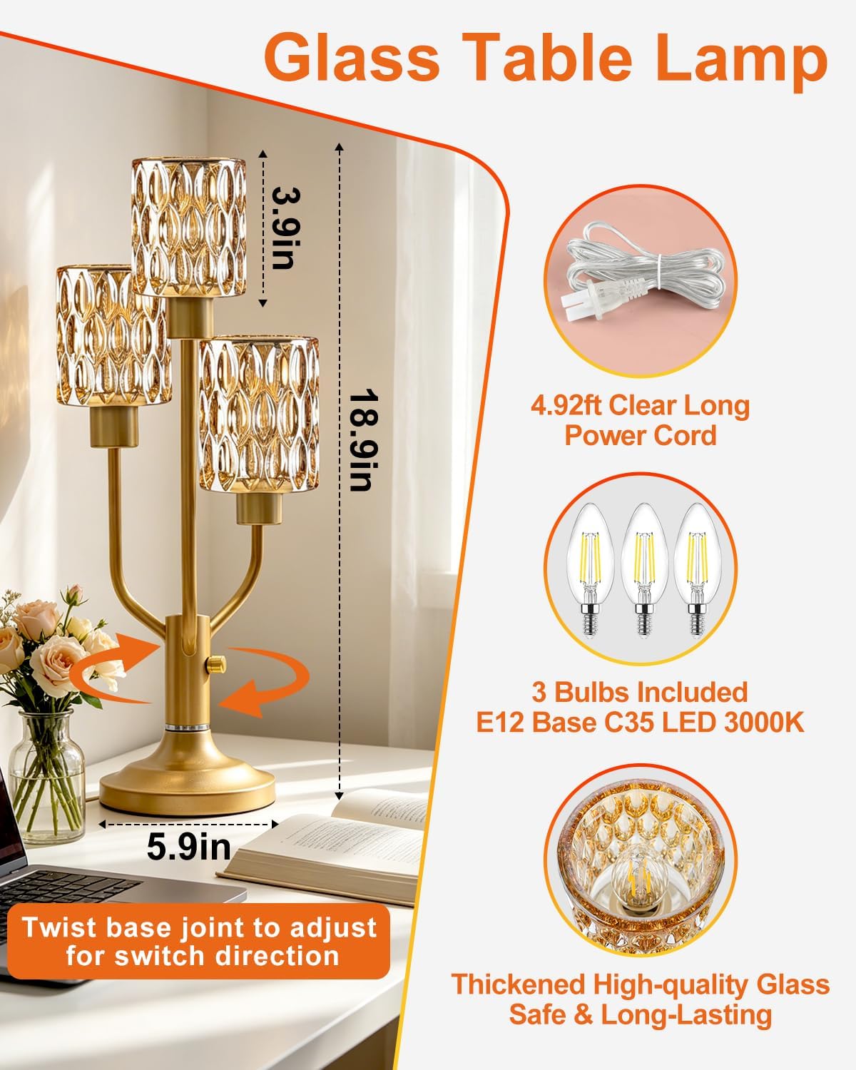 Lámpara Lámpara de mesa moderna de mediados de siglo Lámpara de cristal