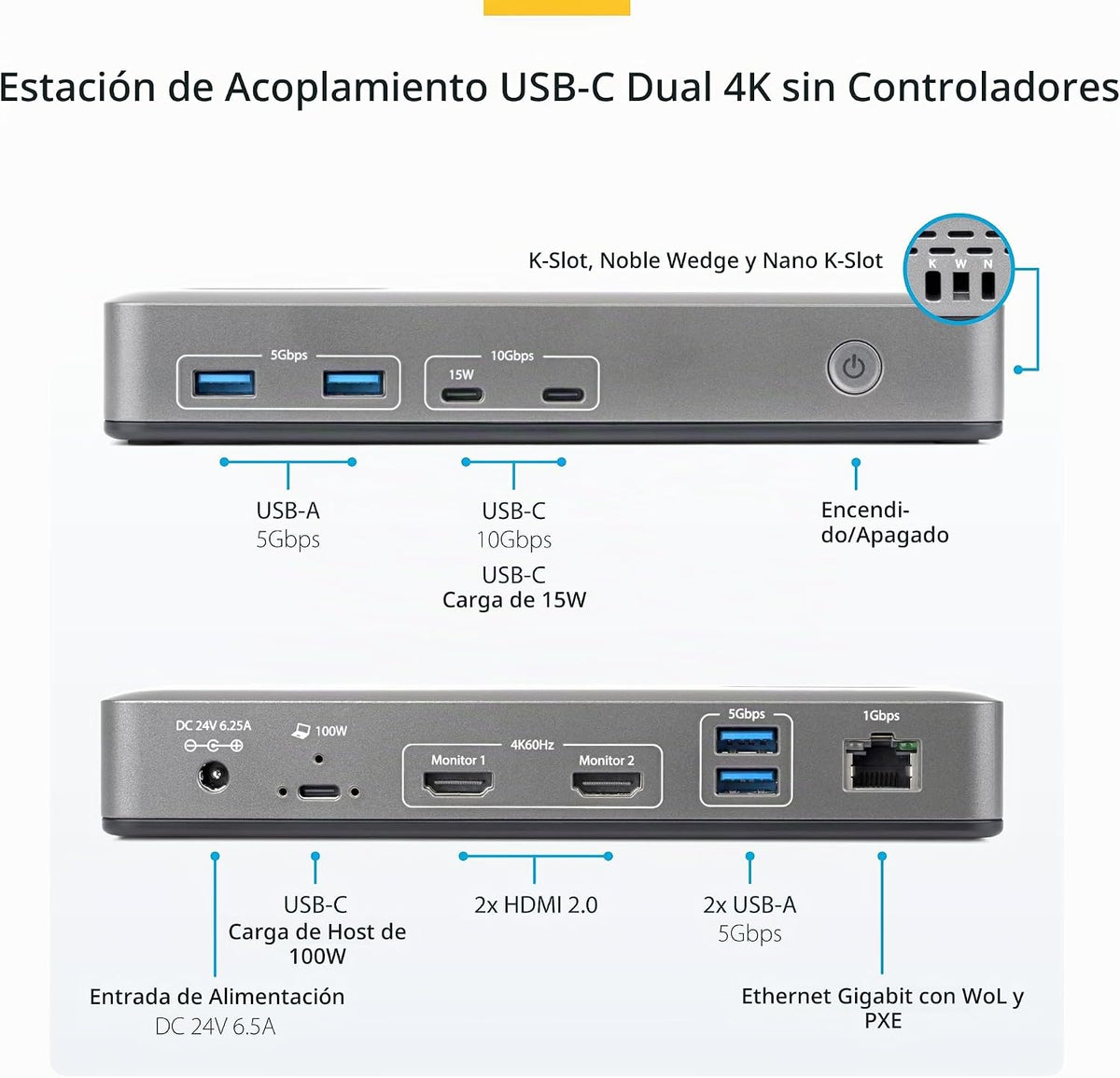 StarTech Driverless USB-C Dual 4K 60Hz HDMI Windows Dock, 6X USB 10Gbps