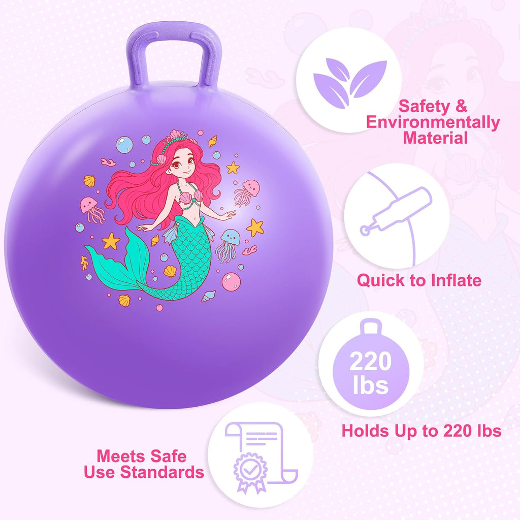 Bola de tolva para niños, bola inflable de 18 pulgadas con asa, sirena morada, juguetes para niñas en interiores y exteriores, juego de acitve con bomba, regalos de cumpleaños para niños de 3
