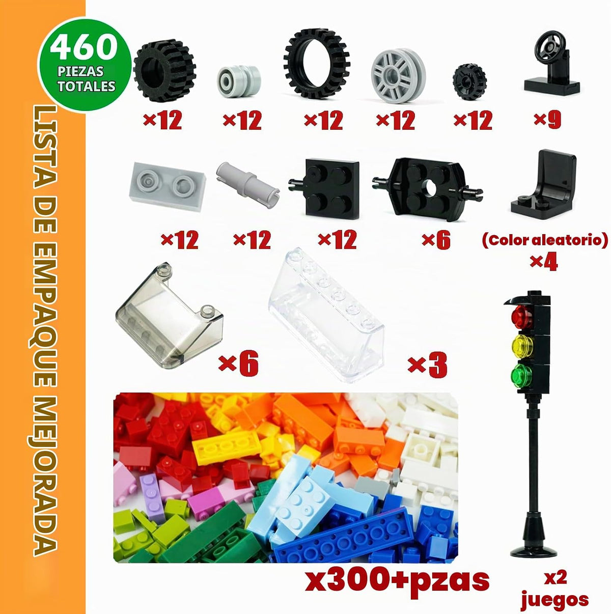 Set de Ruedas y Ejes Neumáticos para Autos con Kit Inicial de Bloques Clásicos para Construcción