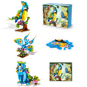 Juego de construcción 3 en 1 diseño de flores gatos loros