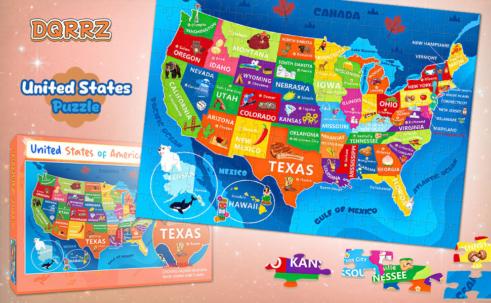 Rompecabezas de mapa de Estados Unidos para niños de 6 a 8