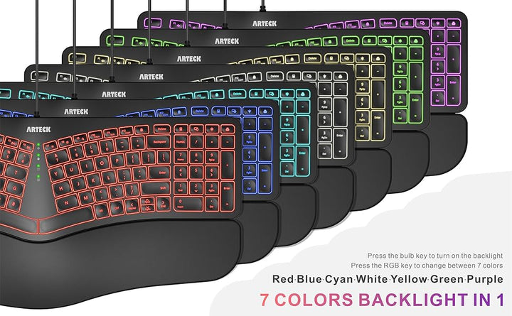 Arteck - Teclado USB Ergonómico con Cable con