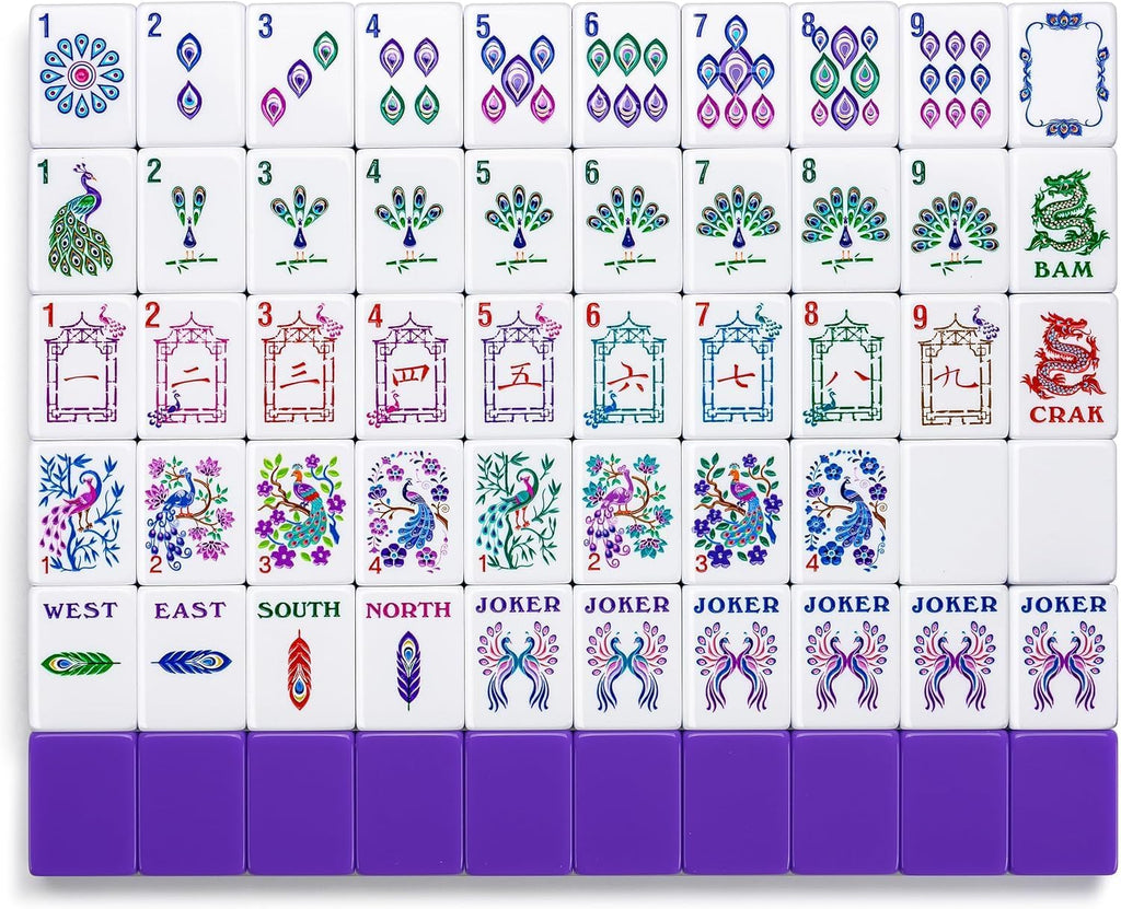 Peacock American Mahjong Set, 160 innovadores azulejos de Mahjong de diseño único, colorido juego de mahjong tallado acrílico de 4 capas