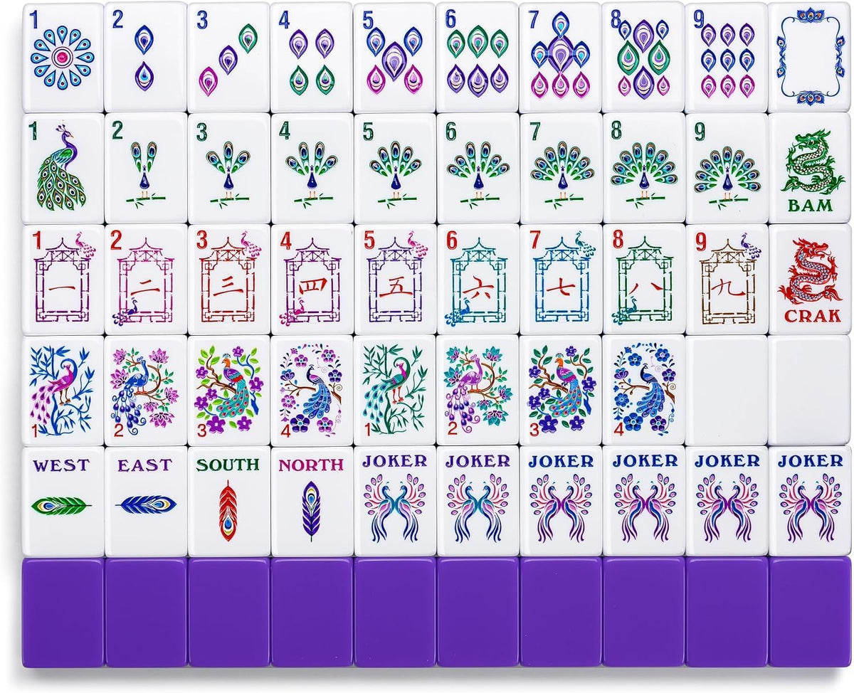 Peacock American Mahjong Set, 160 innovadores azulejos de Mahjong de diseño único, colorido juego de mahjong tallado acrílico de 4 capas