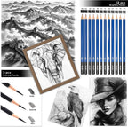 H & B Kit de boceto de 101 piezas para adultos con 3 libros y estuche con