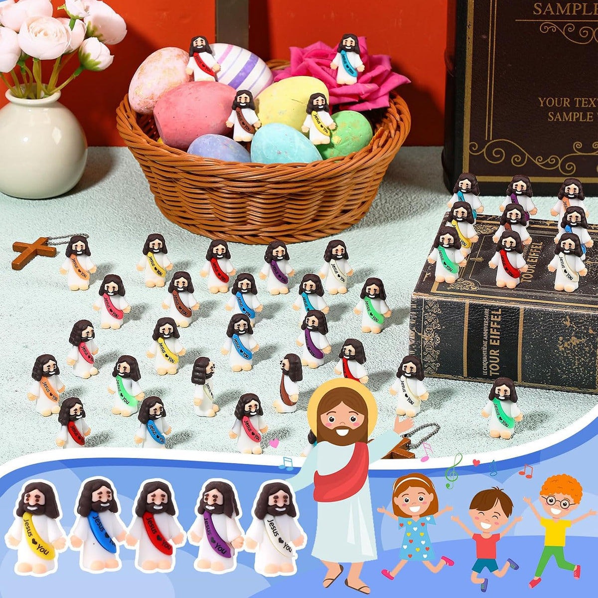 Bememo 10 piezas de mini figuras de Jesús de goma con banda de Love You, populares
