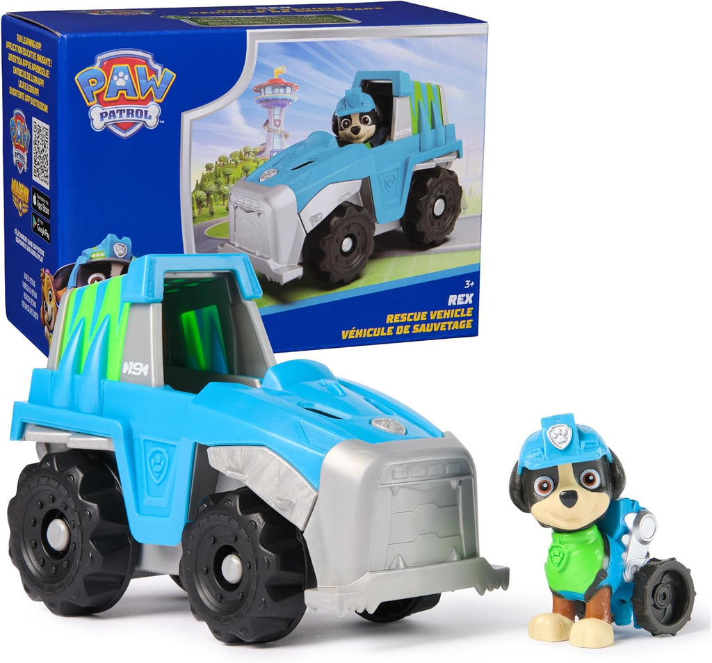 PAW Patrol, Vehículo de Rescate de Dinosaurios de Rex - Camión de Juguete con Figura de Acción Coleccionable, Juguetes para Niños y Niñas de 3 años en Adelante, Desarrollados con el Medio Ambiente en