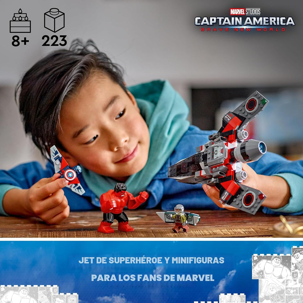 LEGO Marvel - Juego de construcción de batalla de Capitán América contra Red Hulk, juguete de los Vengadores para niños, regalo de cumpleaños para niños y niñas a partir de 7 años, incluye figura de