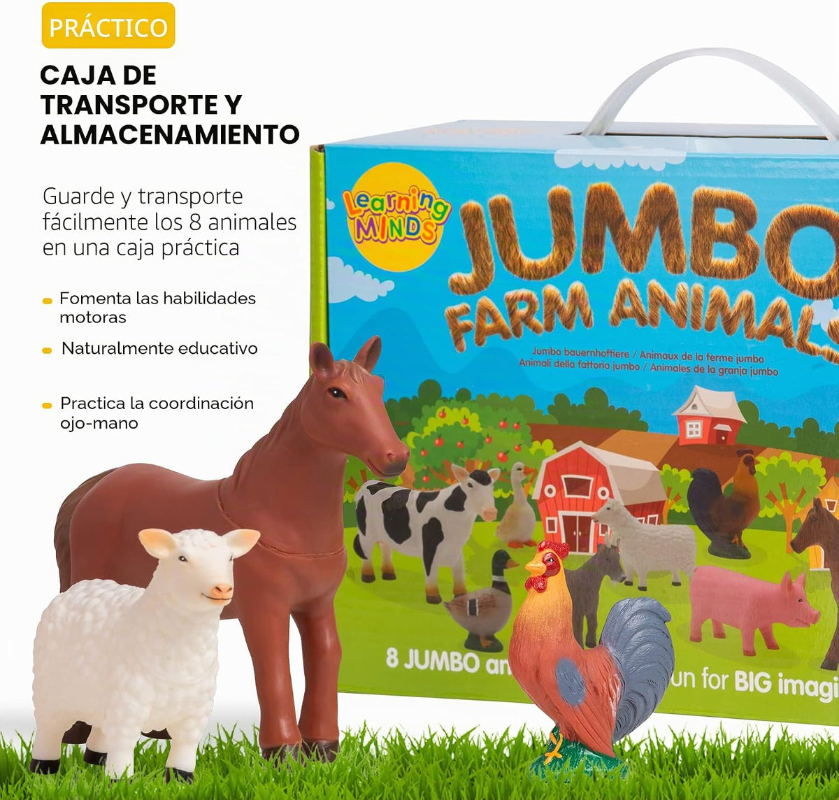 Conjunto de 8 figuras de animales de granja jumbo de Learning Minds