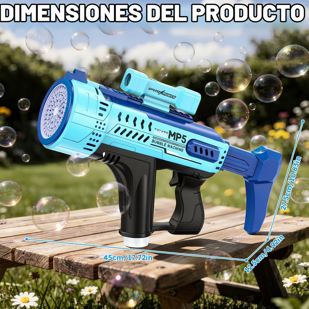 Pistola de burbujas, máquina de burbujas de 57 agujeros, juguetes para niños y niñas con luz colorida, verano al aire libre, fiesta de cumpleaños, regalos de Halloween, color azul
