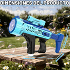 Pistola de burbujas, máquina de burbujas de 57 agujeros, juguetes para niños y niñas con luz colorida, verano al aire libre, fiesta de cumpleaños, regalos de Halloween, color azul