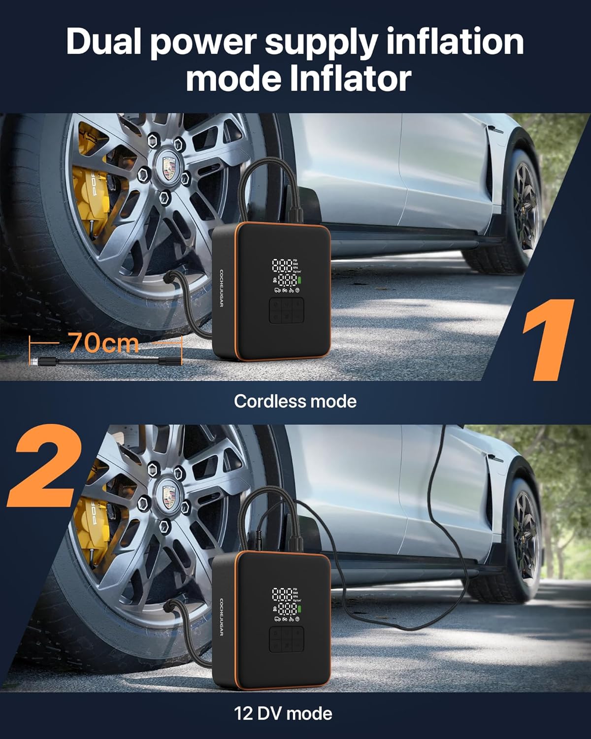 Compresor de aire portátil para inflador de neumáticos, doble poten...