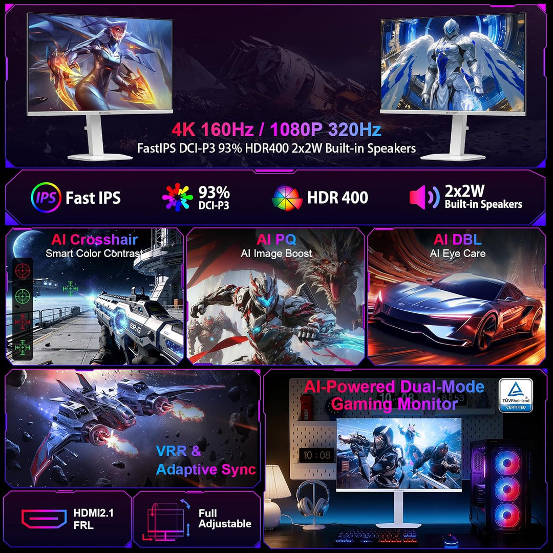 SANSUI Monitor de juegos 4K de 27 pulgadas, UHD 160Hz o FHD 320Hz M...