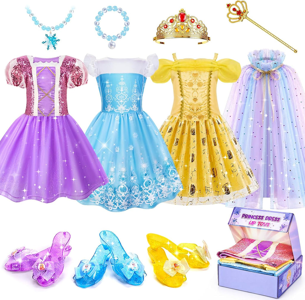 Meland Vestido Princesa para Niñas con Zapatos y Juguete, Regalo para Niñas de 3, 4, 5 y 6 años