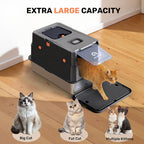 Caja de arena de acero inoxidable con tapa, caja de arena de metal cerrada anti-fugas, bandeja de arena extragrande para gato con pala y pedal de apertura abatible, sin olores, entrada frontal y superior dual, negro