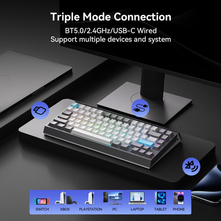 Teclado mecánico inalámbrico AUSDOM U75, teclado para juegos 75% cr...