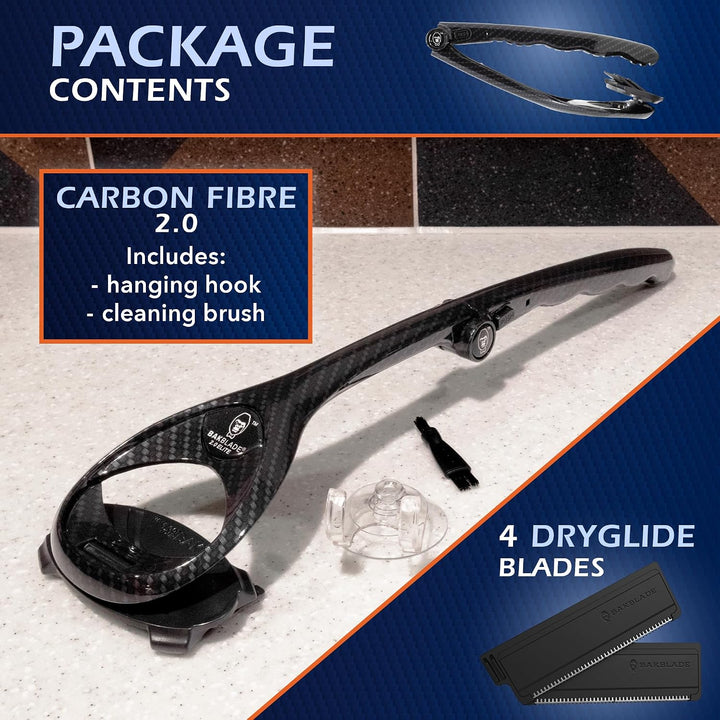 BakBlade Efecto de fibra de carbono 2.0 - Afeitadora de espalda par...