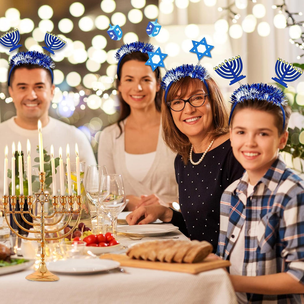 Lyrow 12 diademas de Hanukkah Boppers Janucá, diadema de fieltro de Menorá, estrella hexagonal Dreidel, regalos de fiesta de Hanukkah, 12 unidades