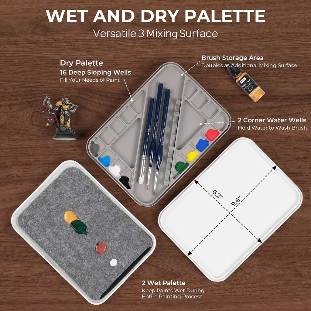 Nicpro Kit de pintura en miniatura con paleta húmeda y mango de pintura