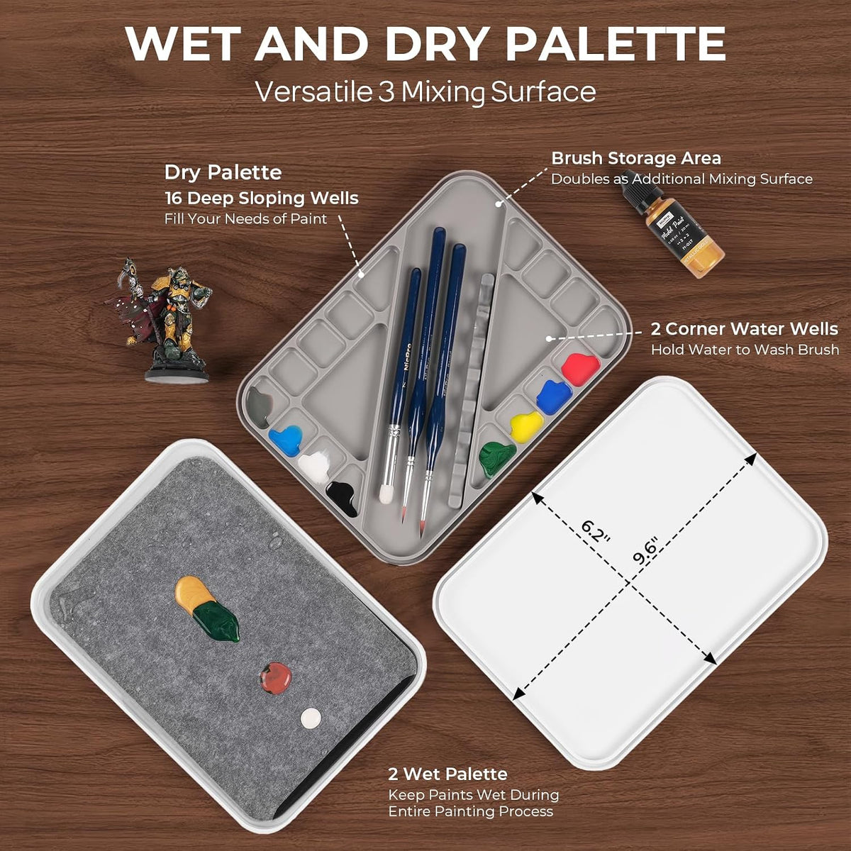 Nicpro Kit de pintura en miniatura con paleta húmeda y mango de pintura