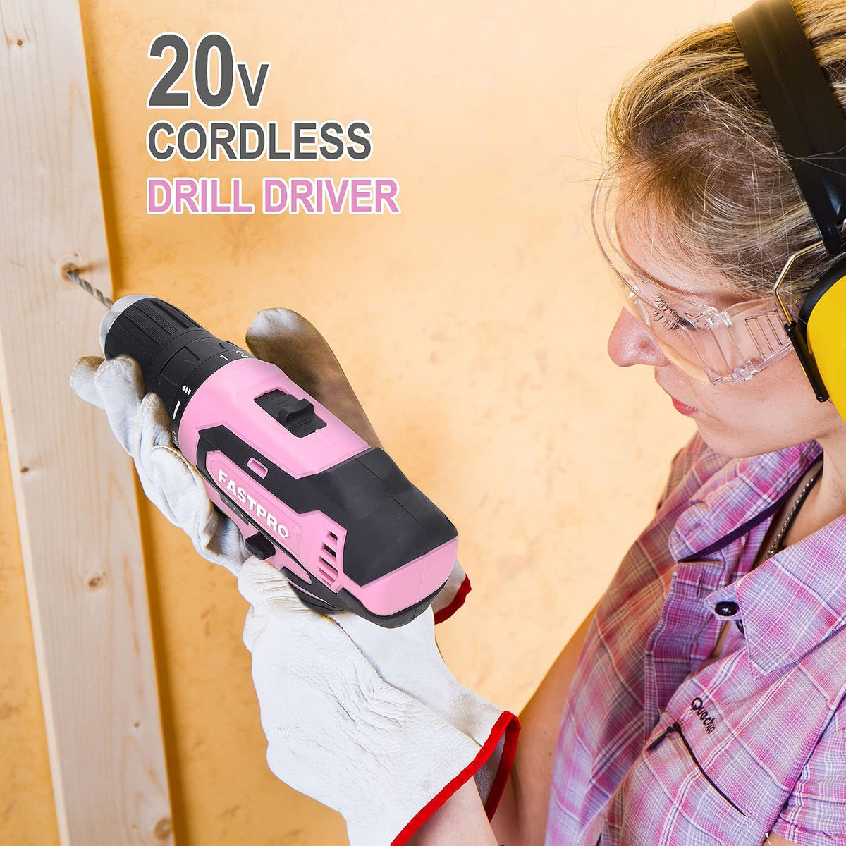 FASTPRO Juego de taladro rosa de 20 V para mujeres, kit de herramientas