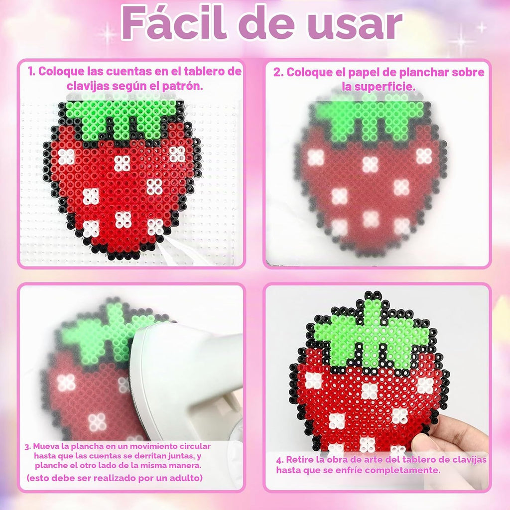 Kit de manualidades de 11000 cuentas fusibles con caja de almacenamiento, 20 colores de cuentas de 0.197 in, tableros de clavijas, papeles de planchar y accesorios. Juego de manualidades para niños y