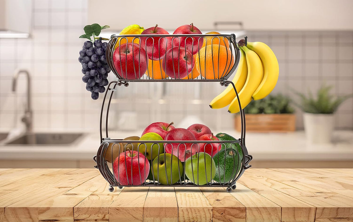 Simple Houseware Soporte oblato para cesta de frutas de 2 niveles, bronce