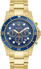 Bulova Reloj deportivo clásico para hombre de 6 manos con cronógrafo de cuarzo, calendario con fecha, manecillas y marcadores luminosos, resistente al agua hasta 100M, 44mm
