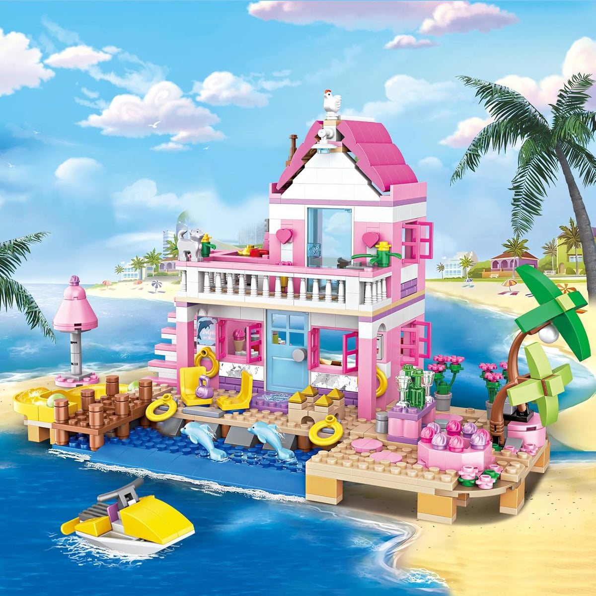 Pink Girls Seaside Beach Villa Friends - Juego de