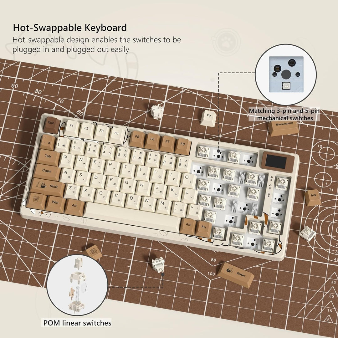 Womier SK80 Teclado Retro 75% con Pantalla Multimedia a Color, Tecl...