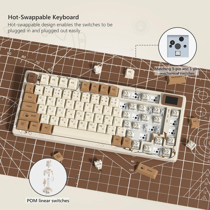 Womier SK80 Teclado Retro 75% con Pantalla Multimedia a Color, Tecl...