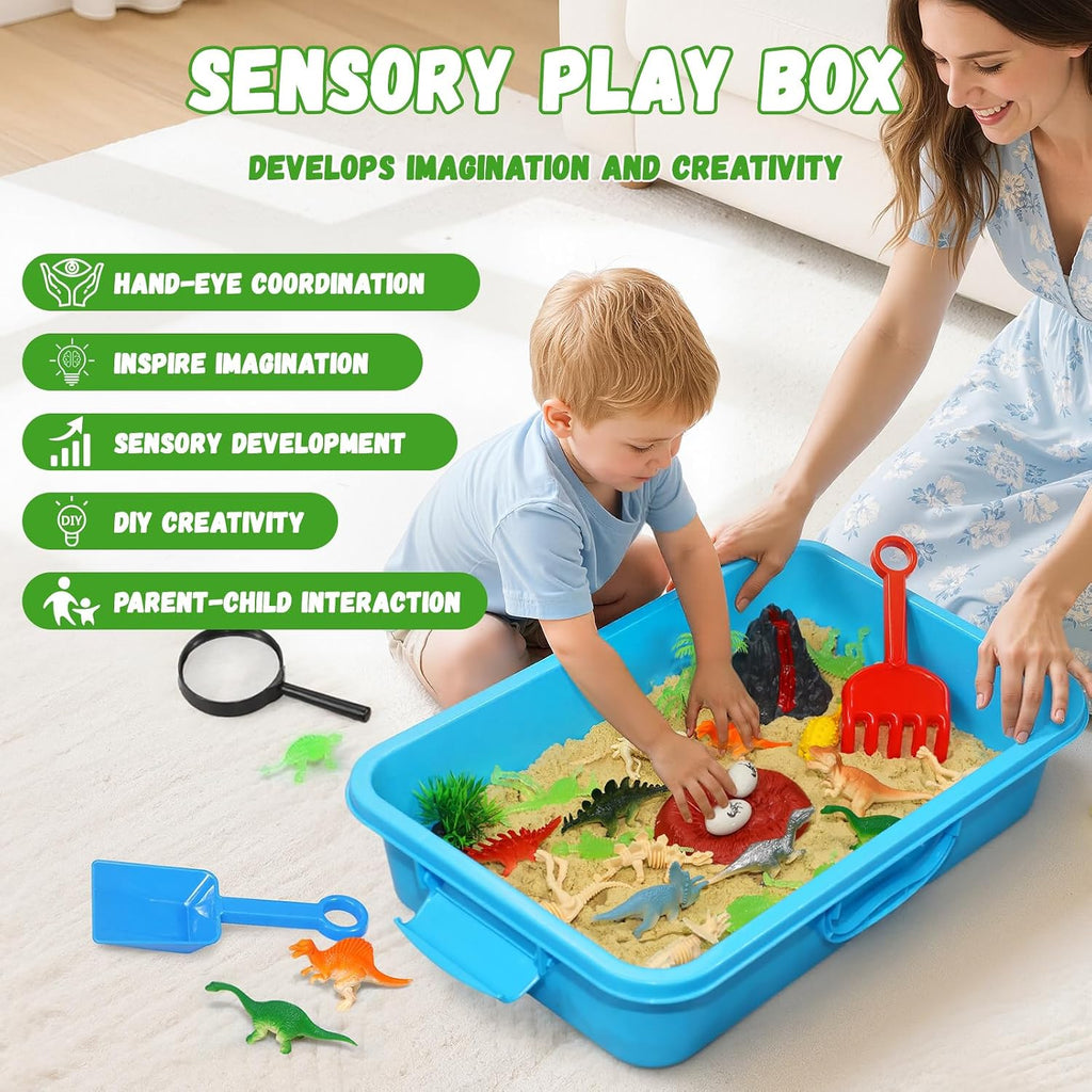 Kit de arena sensorial de dinosaurio, caja de arena sensorial con