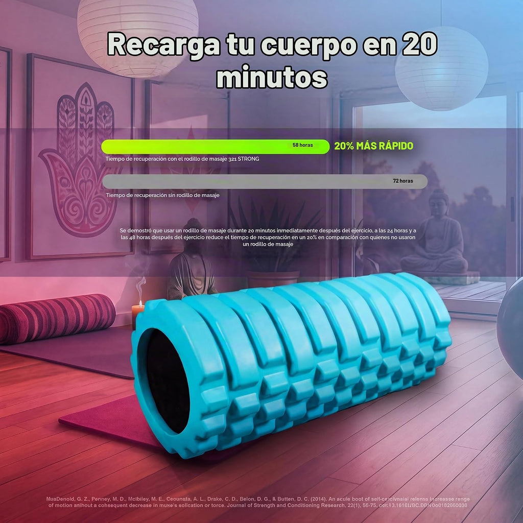 Rodillo de espuma fuerte 321 – Masajeador de tejido profundo de densidad media para masaje muscular y liberación de puntos miofascial, con eBook 4K