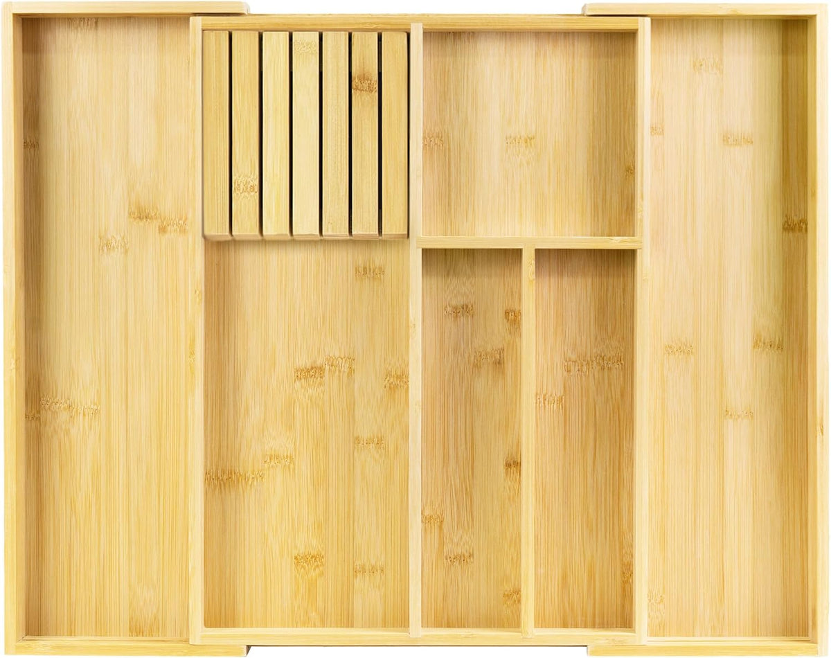 VaeFae Organizador de cajones de cubiertos de bambú, 6 ranuras, natural