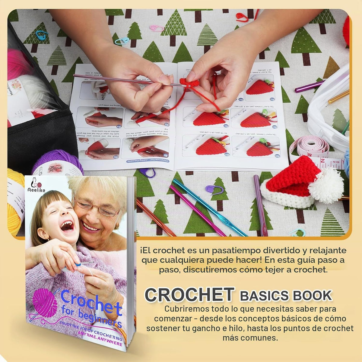 Kit de ganchillo Aeelike para adultos principiantes, juego completo de ganchillo, color negro