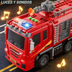 Camiones de bomberos de juguete para niños pequeños de 3 a 5 años, pista de carreras plegada con luces y sonidos y 6 autos de carreras, regalo de cumpleaños para niños y niñas de 3, 4, 5, 6, 7, 8 años
