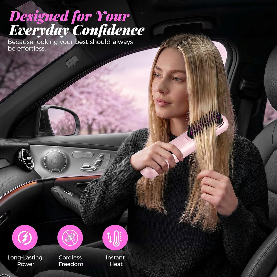 Go Brush Pro 2026, Cordless Hair Straightener Brush, Mini Hair Stra...