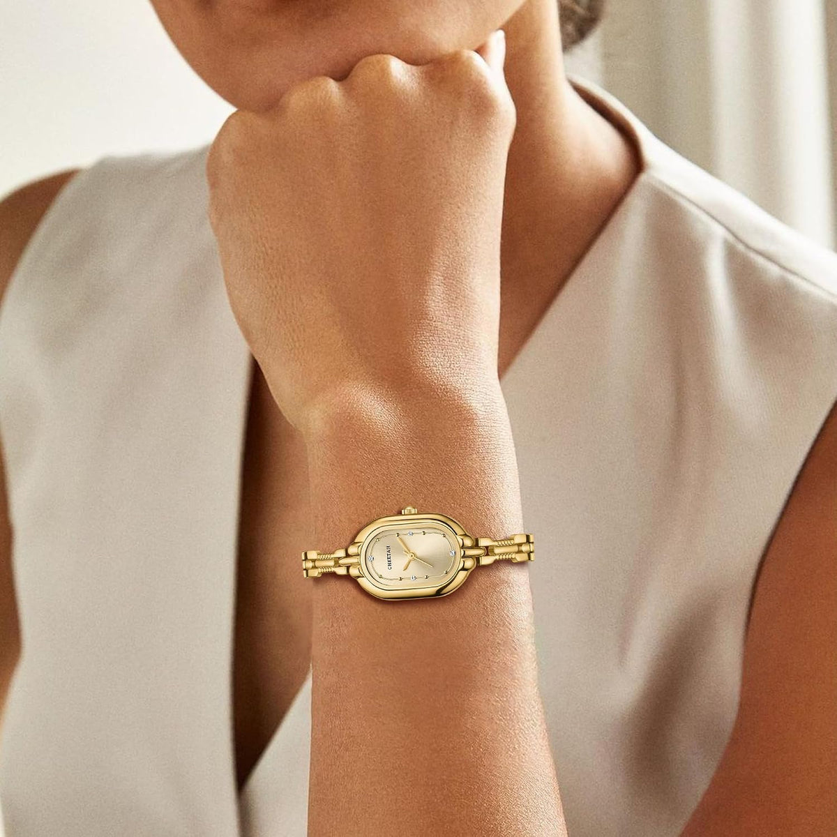 Reloj Brazalete Diminuto Dorado CHEETAH para Mujer, Pulsera Vintage Pequeña, Esfera con Números de Fácil Lectura, Resistente al Agua