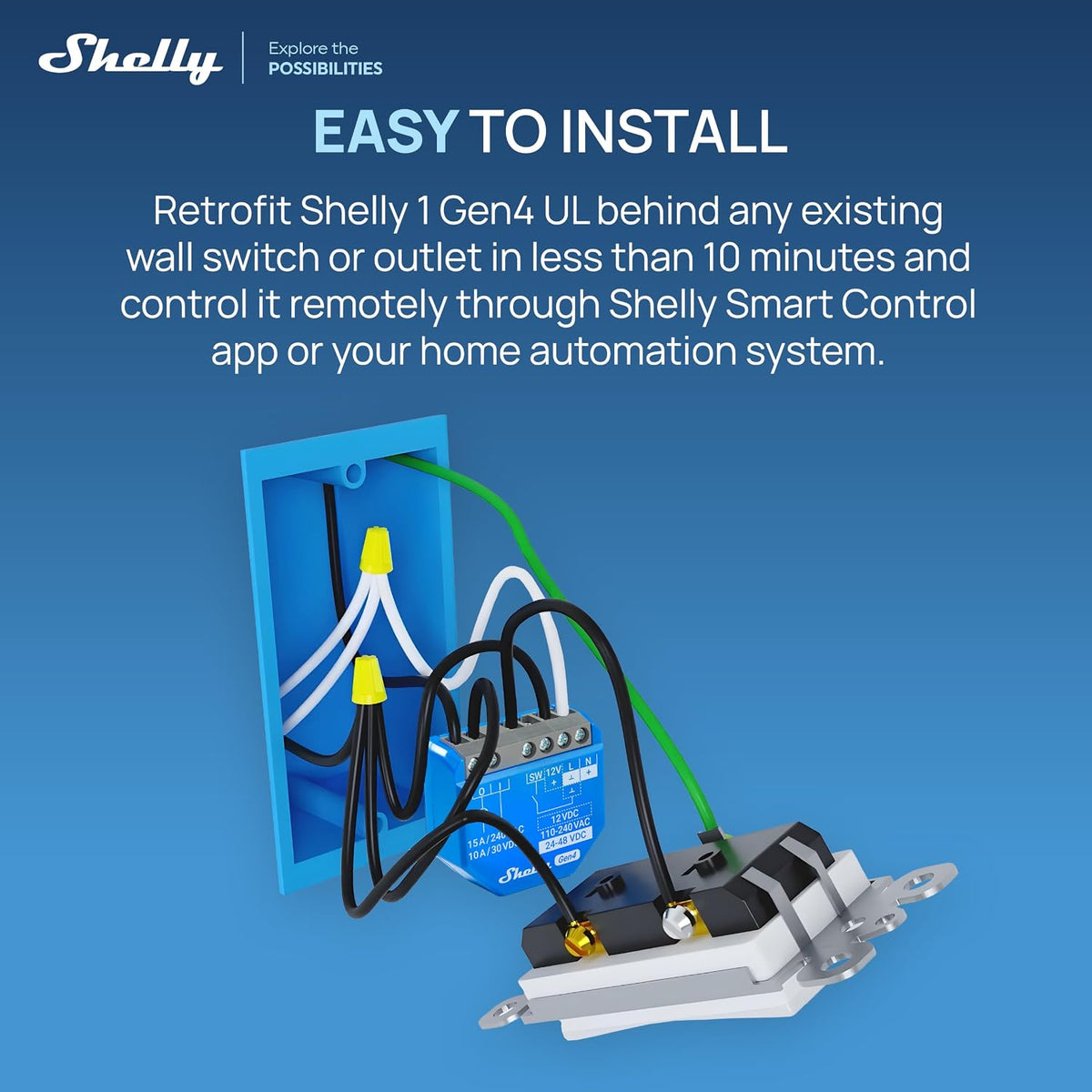 Shelly 1 Gen4, Smart Wi‑Fi, Zigbee y Matter Interruptor/Relé (4, UL)
