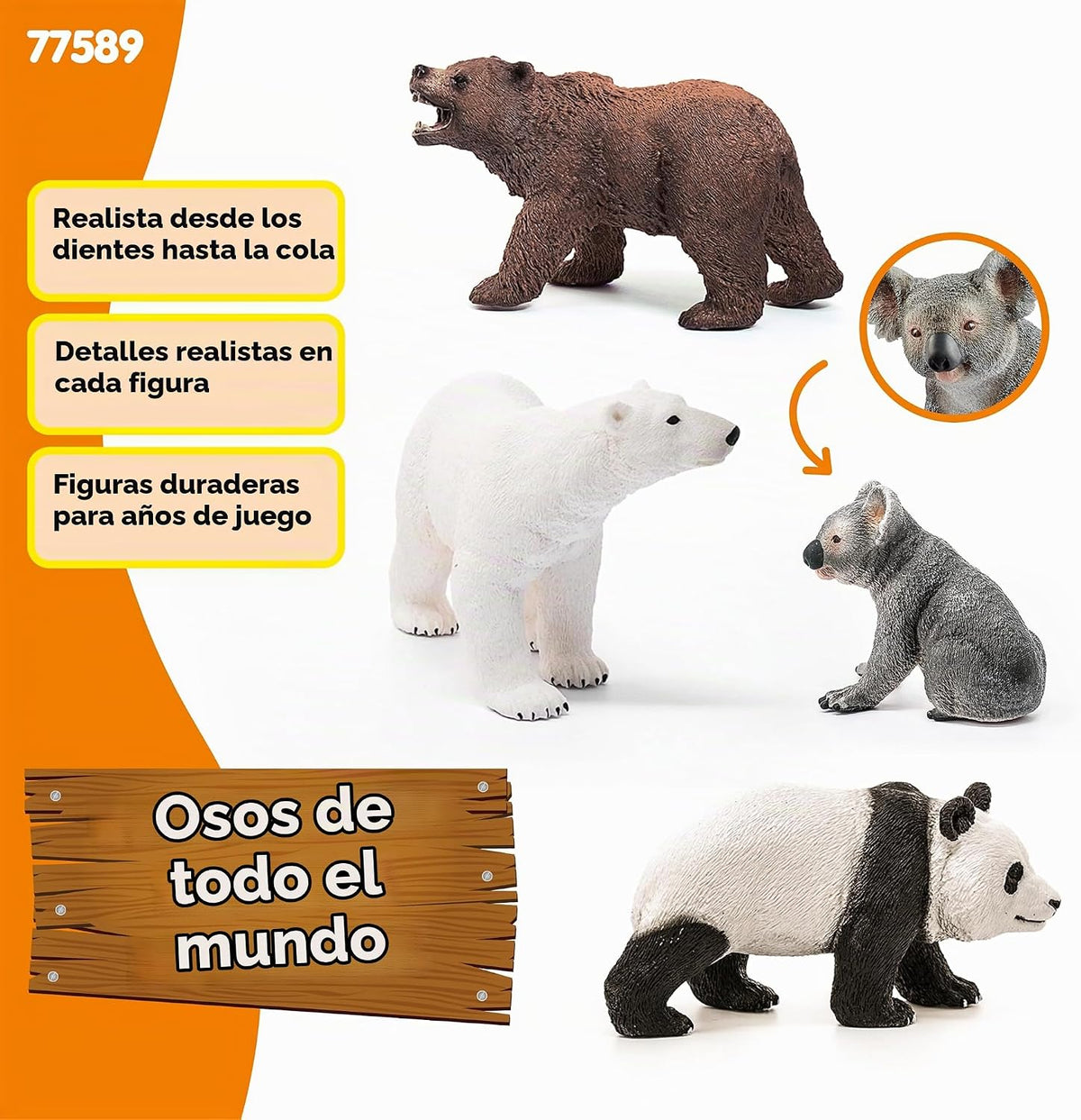 Schleich Wild Life - Juego de 4 figuras de oso para niños a partir de 3