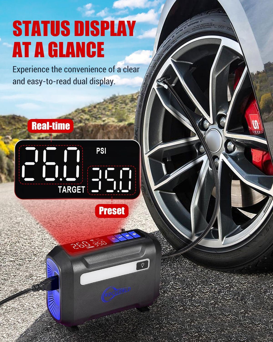ROCGORLD R8 Inflador de Neumáticos Compresor de Aire Portátil, Comp...