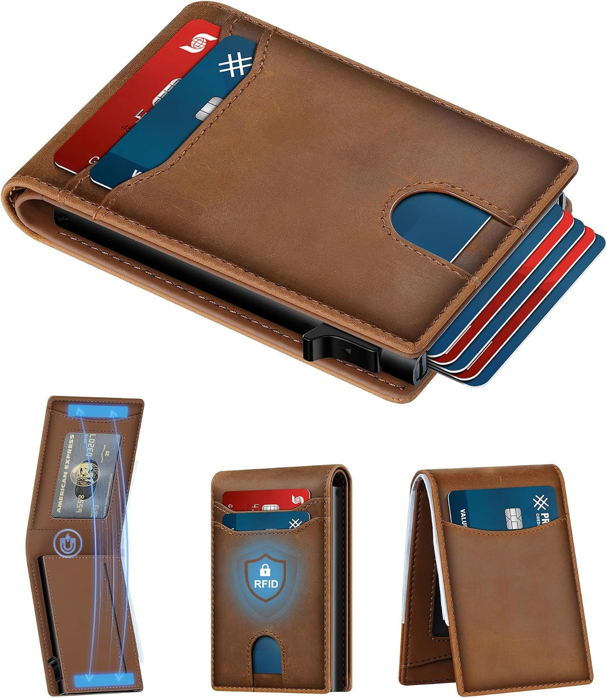 Card Wallet para Men Slim Minimalist: Smart Rfid Front Pocket Pop Up Wallets