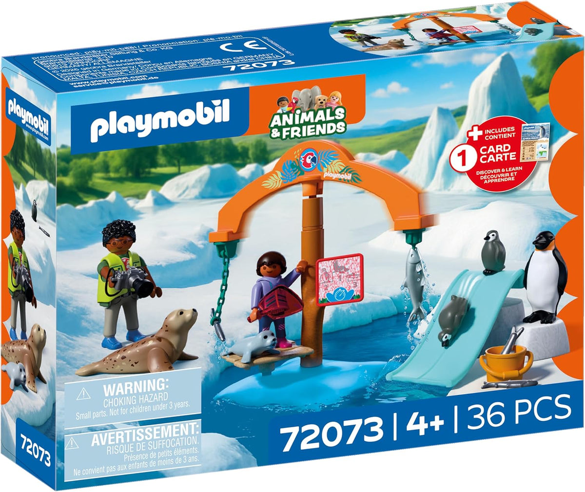 Playmobil | Animales y amigos | Expedición de hielo zoológico | Pingüinos y focas con carrusel de alimentación | Juguete infantil para edades de 4 años en adelante | 72073