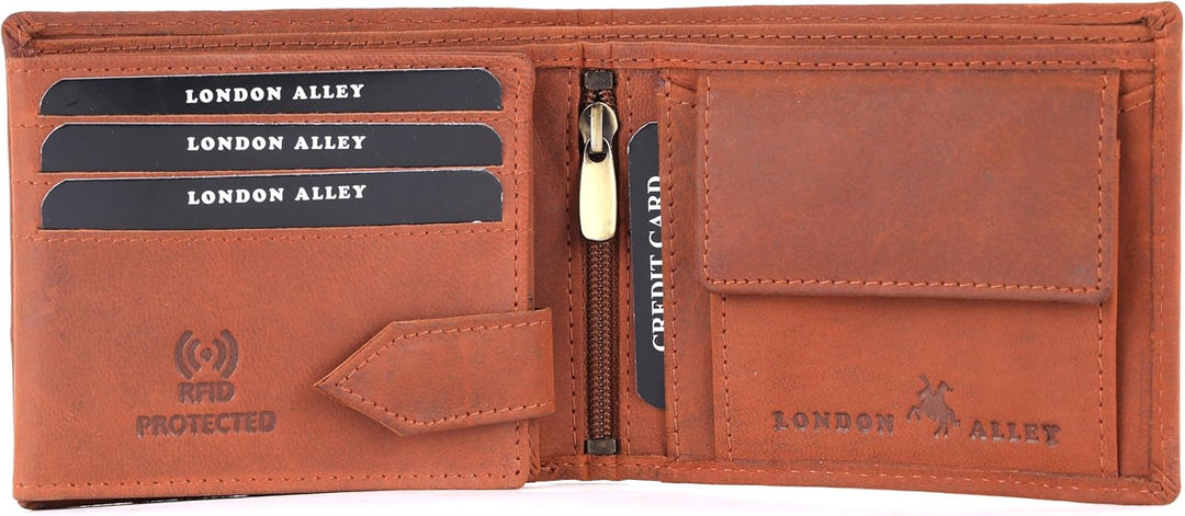 LONDON ALLEY Monedero de cuero vintage marrón estilo alce para homb...
