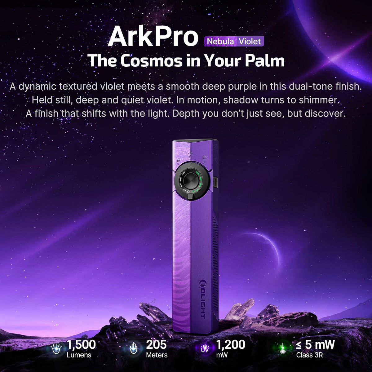 OLIGHT ArkPro EDC - Linterna plana recargable, luz de bolsillo, violeta