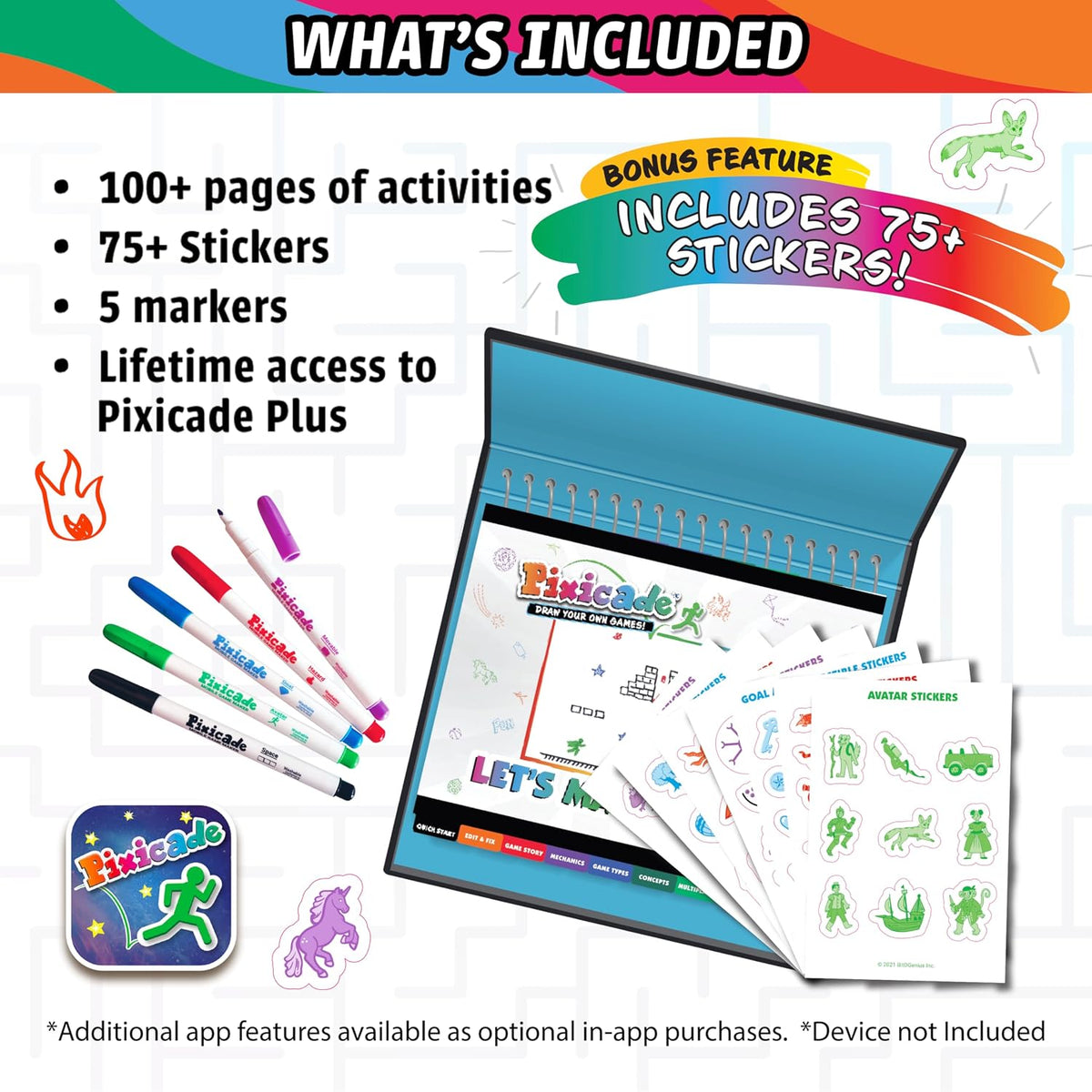 Abacus Brands Pixicade+ - Dibuja tu propio creador de videojuegos, regalo para niños a partir de 6 años
