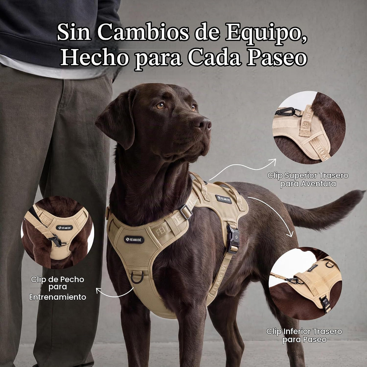 Fei & Eve Arnés táctico para perro, chaleco para perro sin tirones con