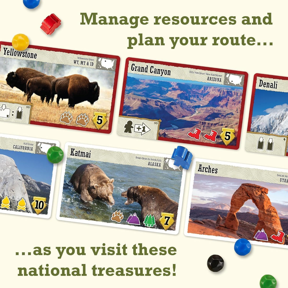 Underdog Games Trekking The National Parks - Juego de mesa familiar galardonado para niños de 12 años en adelante, fácil de aprender, actividades divertidas para 1 a 5 jugadores, ideal para vinculación familiar y para amantes de los parques nacionales
